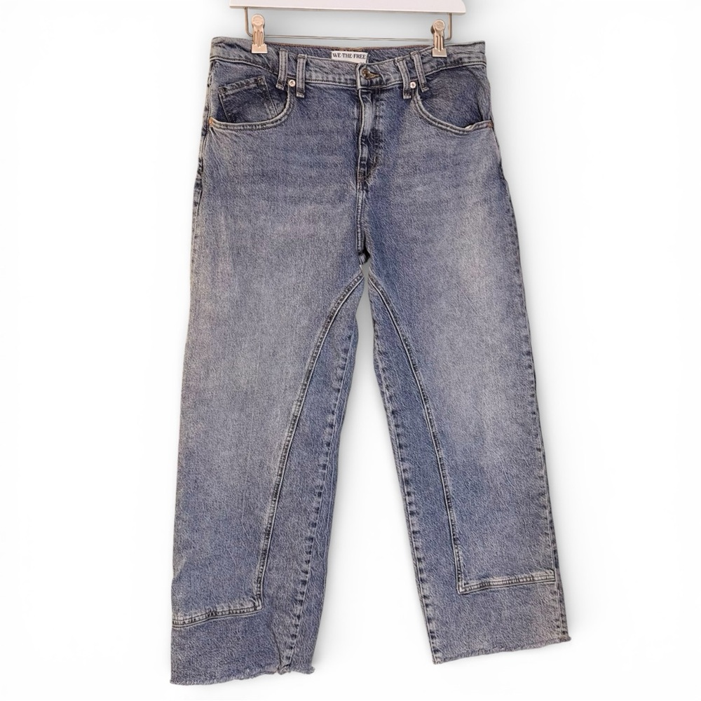 Free People We The Free Risk Taker Straight Jeans 30 Wide Leg Seam Detail
